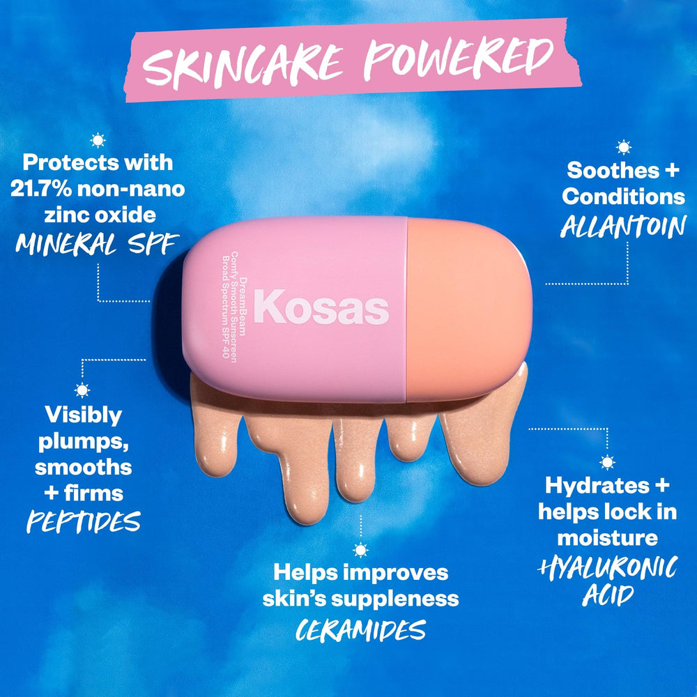 Kosas DreamBeam swatch on skin showing sheer, non-greasy finish