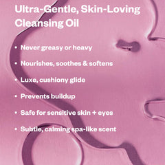 Kosas Mini Plump + Juicy oil cleanser bottle close-up highlighting cushiony glide.