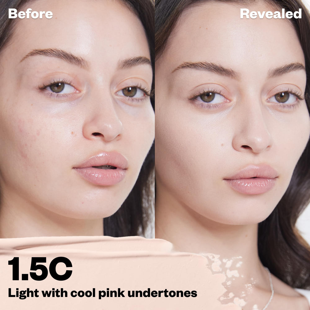 Kosas Revealer Tone 1.5 swatches demonstrating blendable shade match
