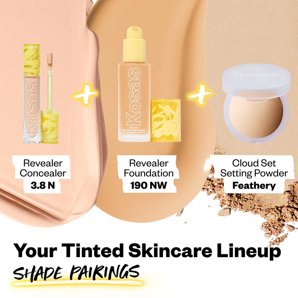 Kosas Revealer finish delivers brightening, dewy glow without tackiness.