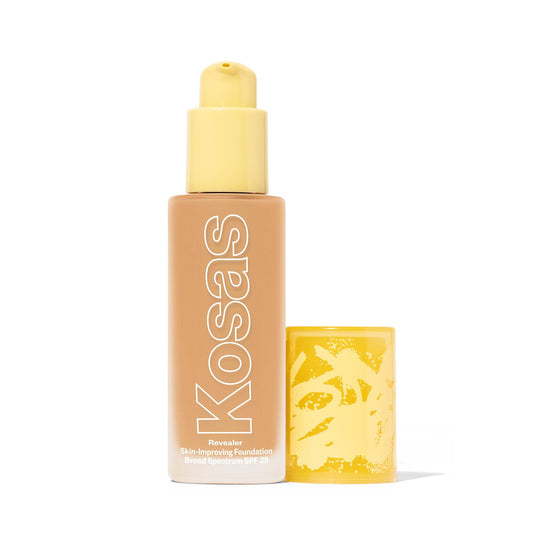 Kosas Revealer foundation bottle close-up shows creamy texture for smooth, natural skin.