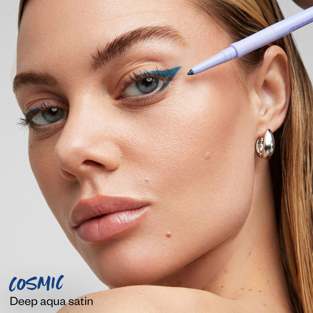 Built-in sharpener keeps edges crisp on Kosas Soulgazer Cosmic eyeliner