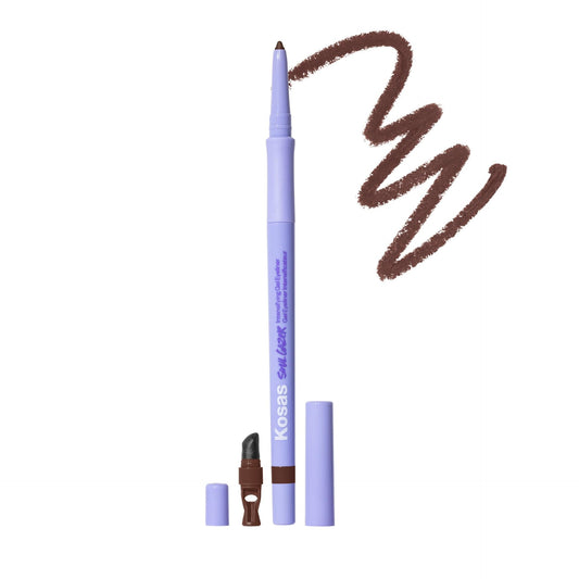 Kosas Soulgazer Depth eyeliner in action, long-lasting precision for bold cat-eye looks.