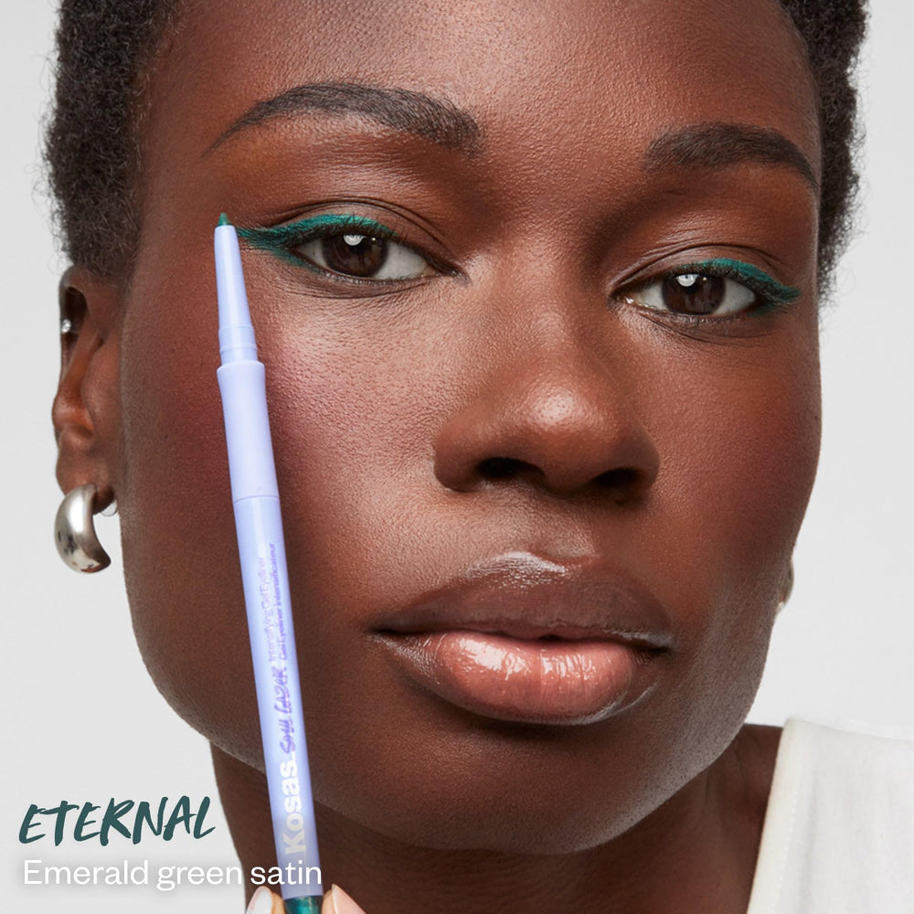 Kosas Soulgazer retractable eyeliner shown for mess-free on-the-go use.