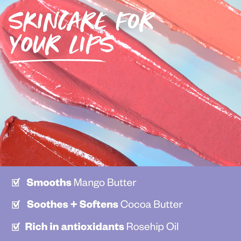Close-up of Kosas Weightless Lip Color with botanical butters and oils.