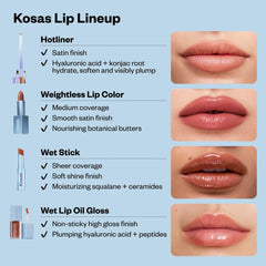 Kosas Wet Lip Oil Gloss display in clean beauty setup
