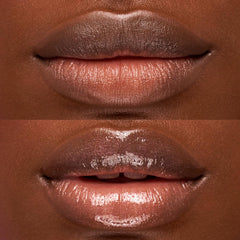Lips gleam with Kosas Wet Lip Oil Gloss and hyaluronic acid for hydration.