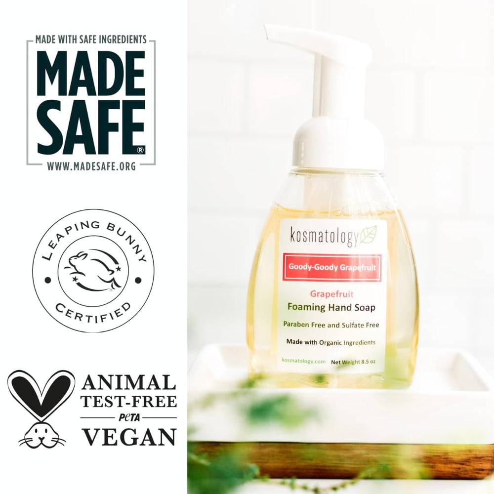 Kosmatology Goody-Goody Grapefruit pump action demonstrates easy, mess-free hand washing.