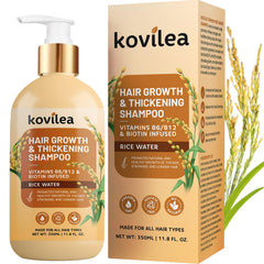 Kovilea Rice Water Shampoo bottle, nourishing and strengthening hair.