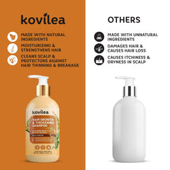 Kovilea Rice Water Shampoo on hair strands shows elasticity and volume.