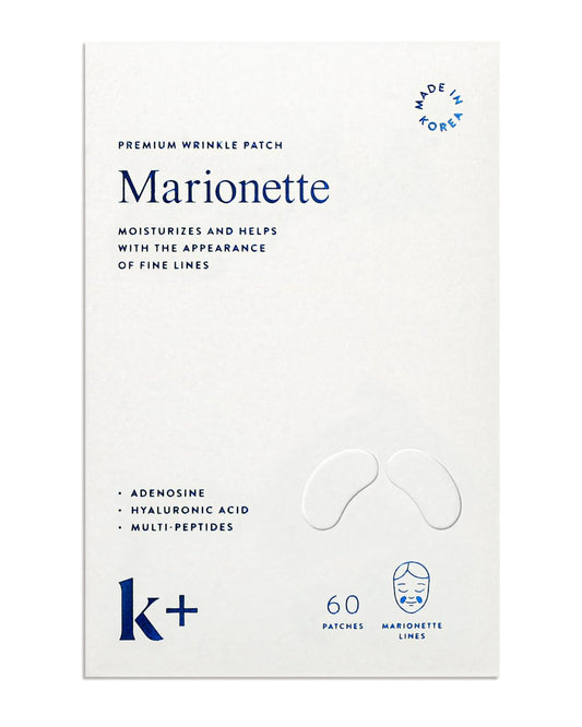 KPLUS wrinkle patches on marionette lines for smoother skin overnight.