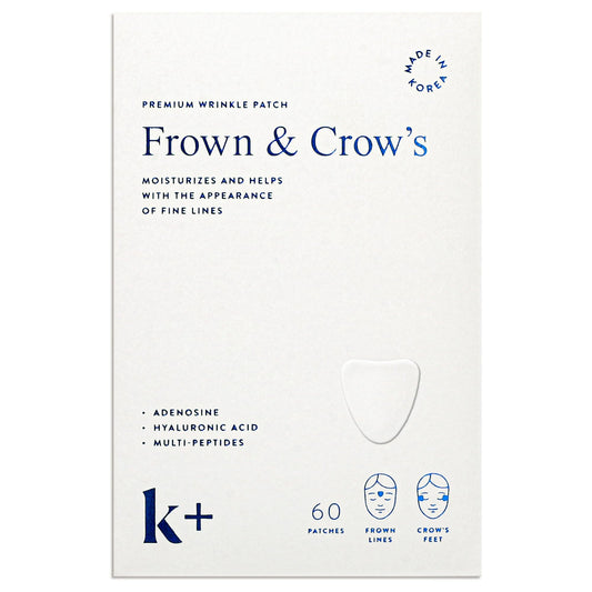 KPLUS wrinkle patches applied to forehead for smoother morning look.
