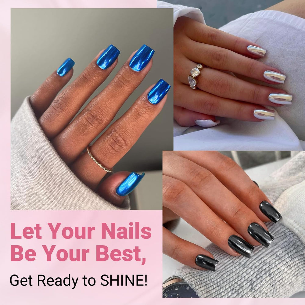 KQueenest chrome nails light gold set for subtle shimmer and everyday elegance