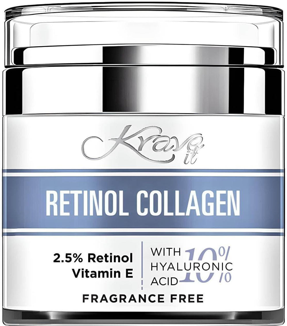 KRAVE IT Day & Night Cream bottle showcases retinol anti-aging benefits.
