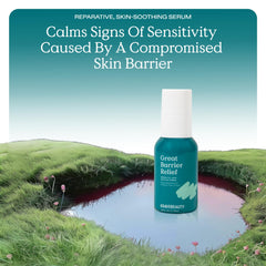 Dime-sized amount of KraveBeauty Great Barrier Relief Serum on hand ready to apply.