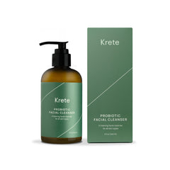 KRETE Probiotic Facial Cleanser clean face close-up promises smooth skin.