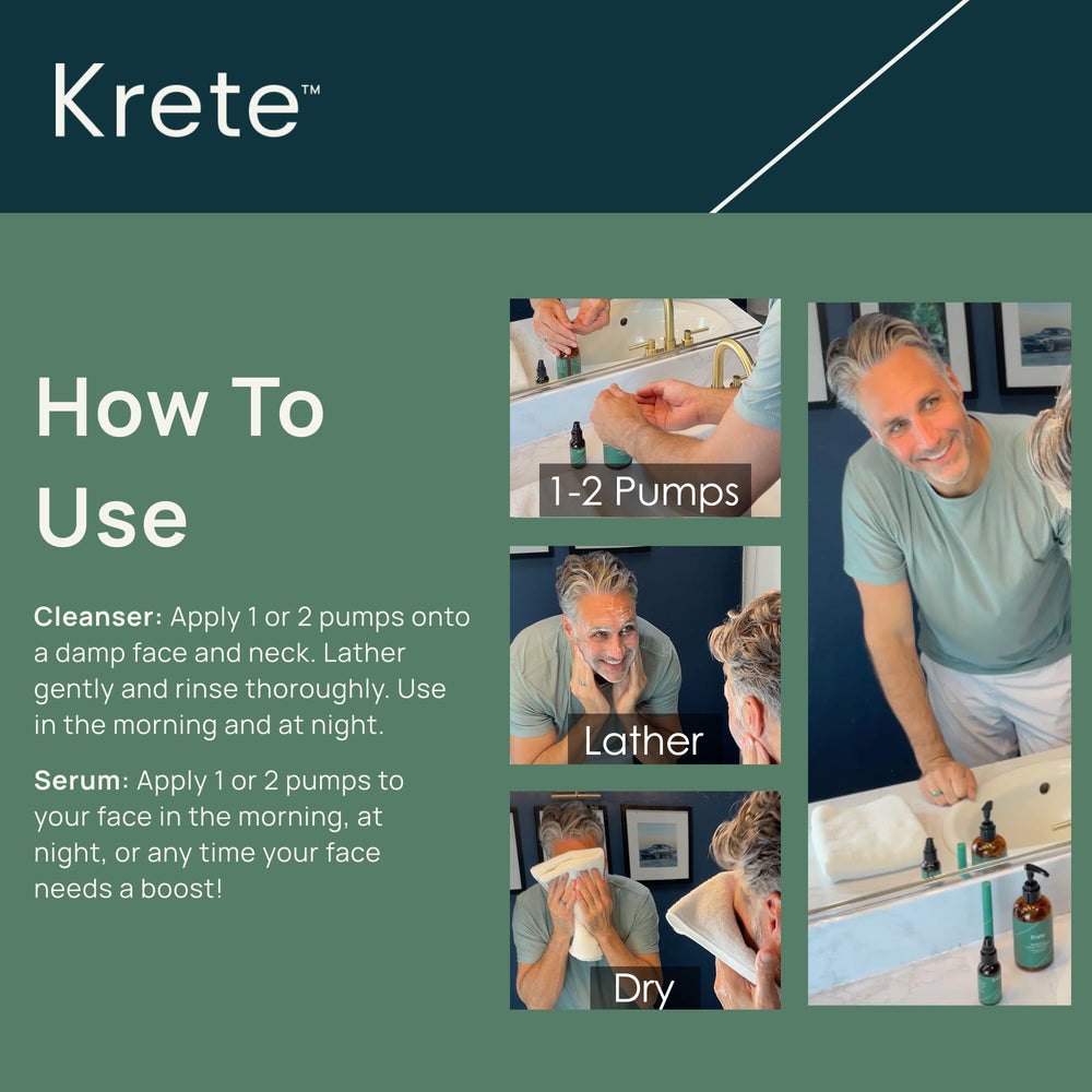 KRETE Probiotic Facial Cleanser foam-lather close-up highlights calming texture.