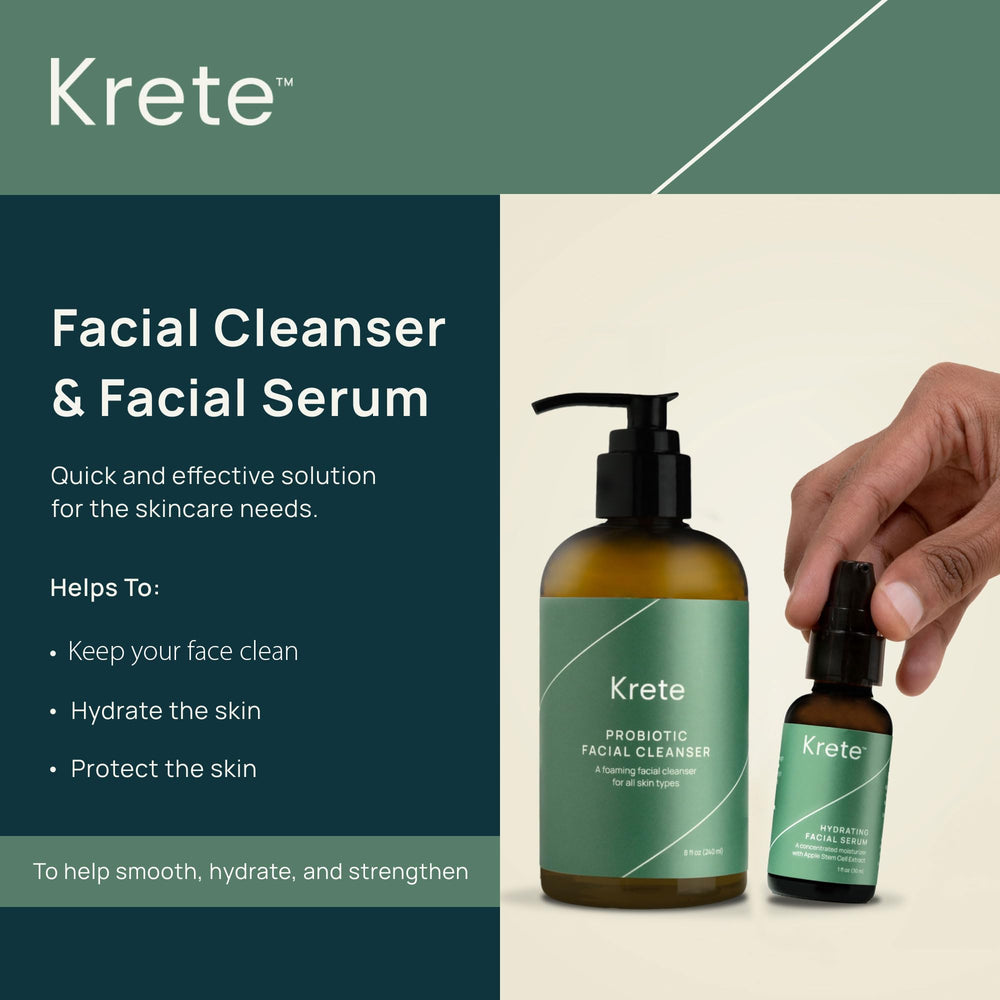 KRETE Probiotic Facial Cleanser pump dispense enables easy, gentle application.