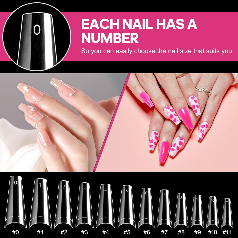 Krofaue coffin nail tips clear natural finish for seamless DIY nails.