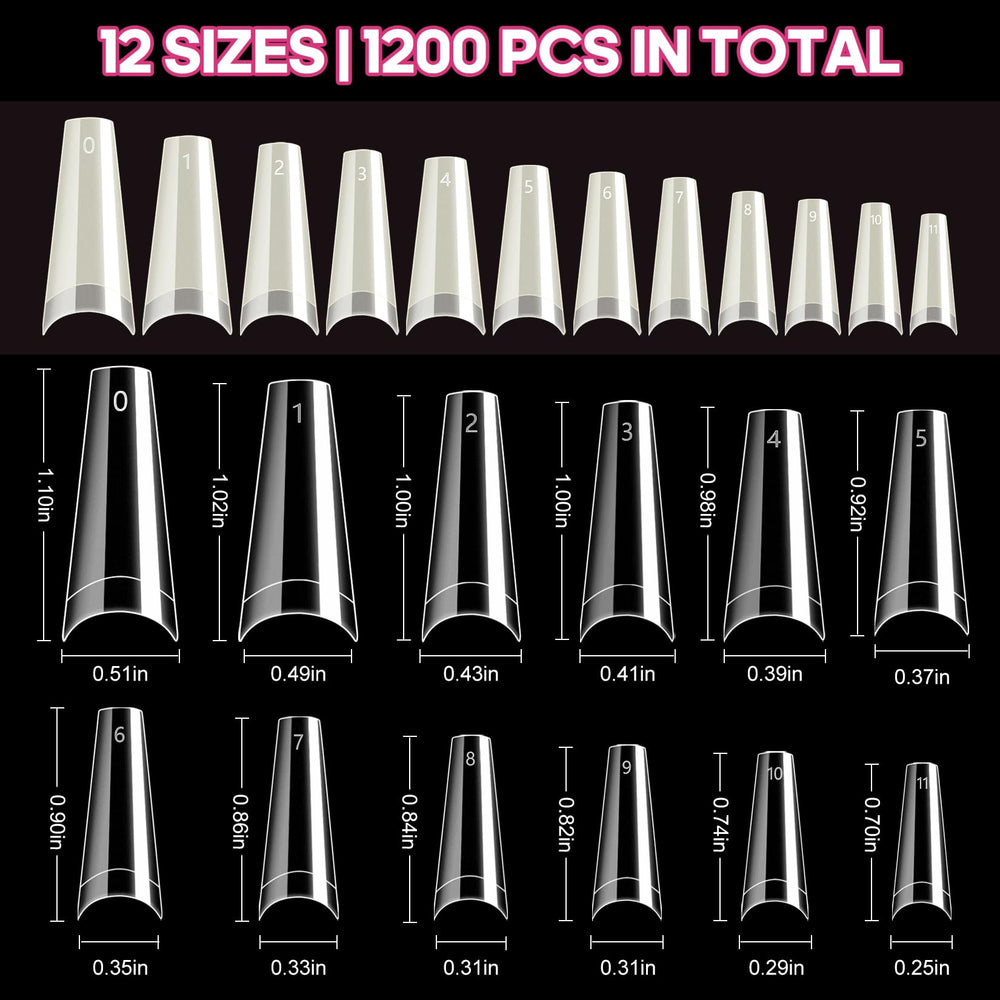 Krofaue coffin nail tips size-engraved 0-11 for quick sizing.
