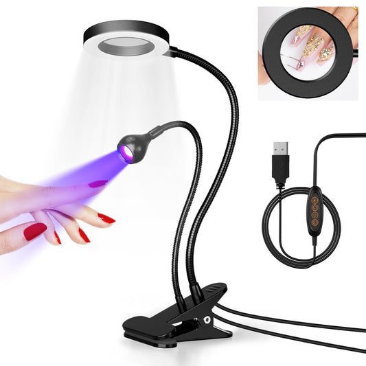 Krofaue dual-head UV nail lamp with 6x magnifier for precise curing at home.