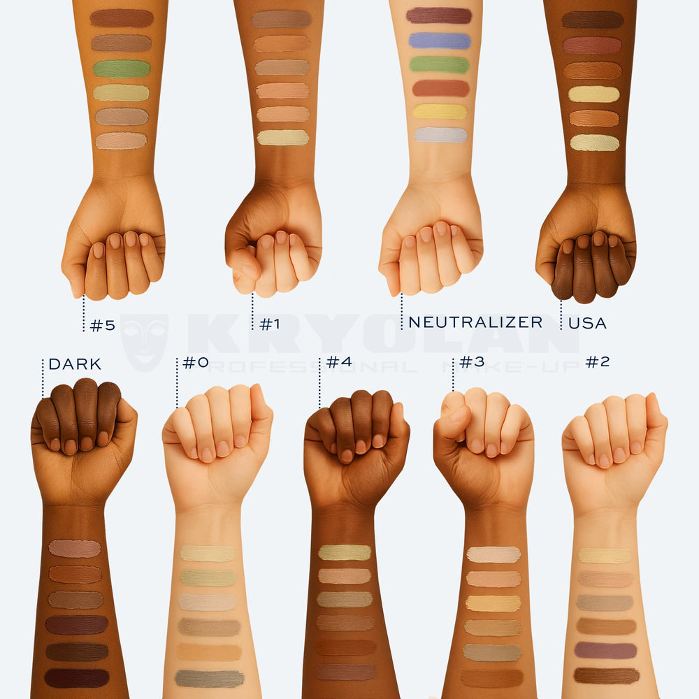 Kryolan Concealer Circle N close-up of shades ready for blending.