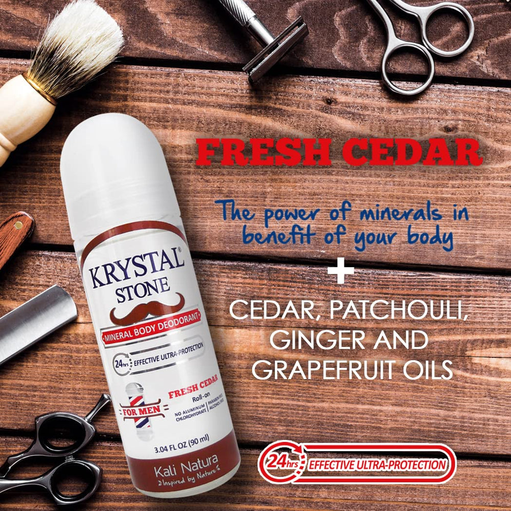 KRYSTAL STONE Fresh Cedar roll-on for daily use with essential oil blend.