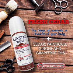 KRYSTAL STONE Fresh Cedar roll-on for daily use with essential oil blend.