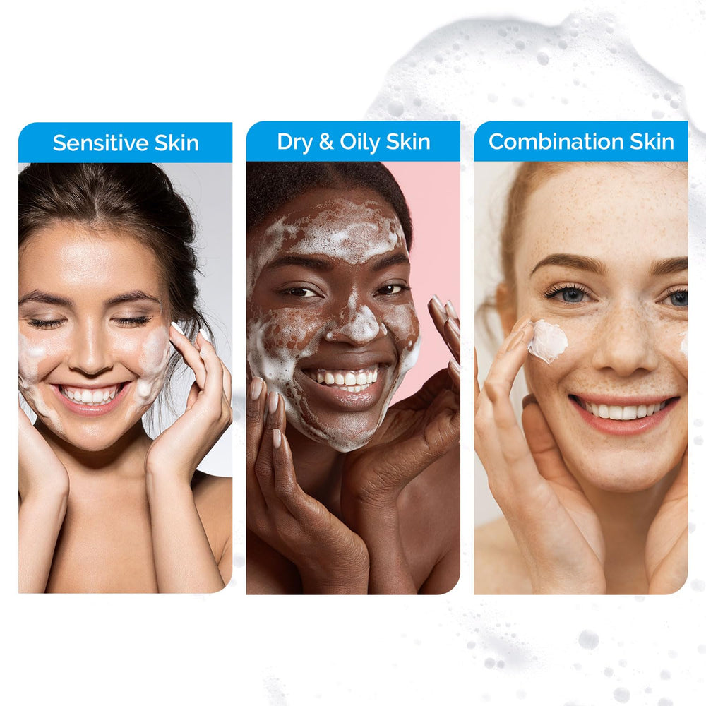 Benetus Lacto Alaska Bubble Foam massaged on face for gentle cleansing.