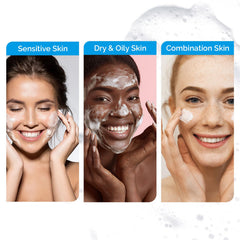 Benetus Lacto Alaska Bubble Foam massaged on face for gentle cleansing.