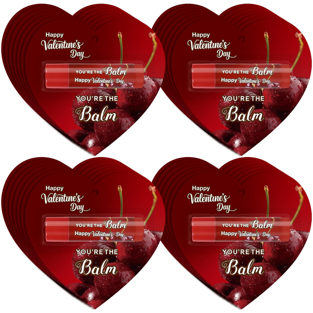 Kuabiz Valentines lip balm 30 pcs cherry flavor for gifting and party favors.