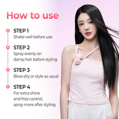 KUNDAL Hair Mist Serum in action on damp hair for light protection.