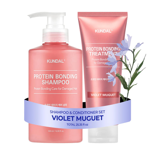KUNDAL Protein Bonding Shampoo bottle with bond-strengthening formula for damaged hair.