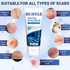Kunyle Scar Cream gel texture closeup showing quick absorption