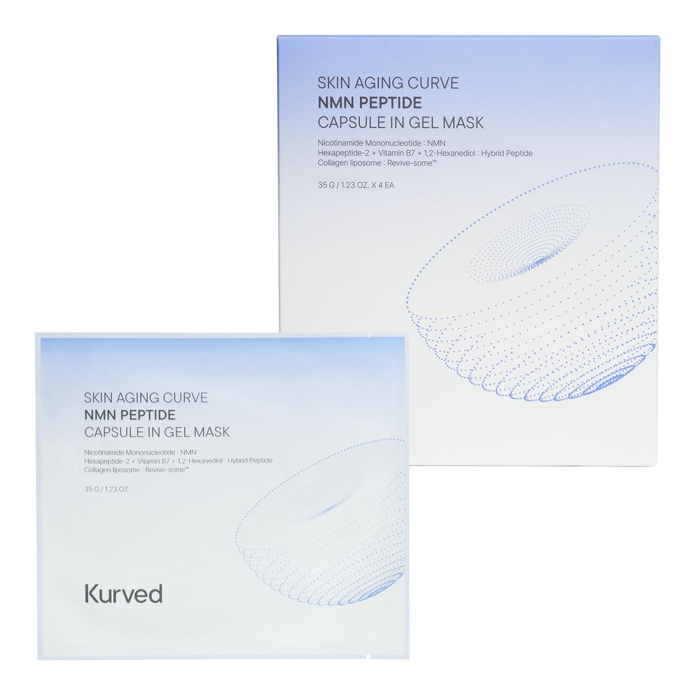 Kurved Skin Aging Curve NMN Peptide Gel Mask packaging highlights hydration potential.