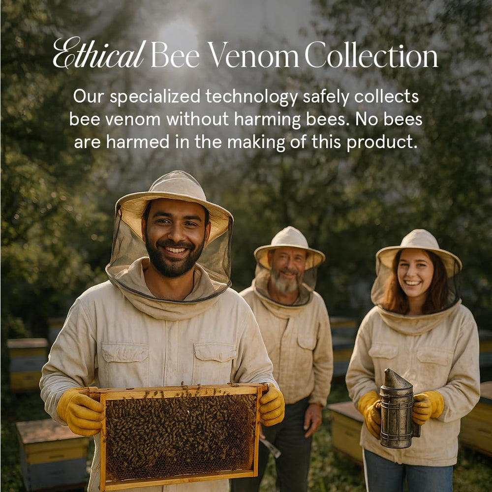 KUSHI Bee Venom Serum bottle with dropper illustrates easy nightly use