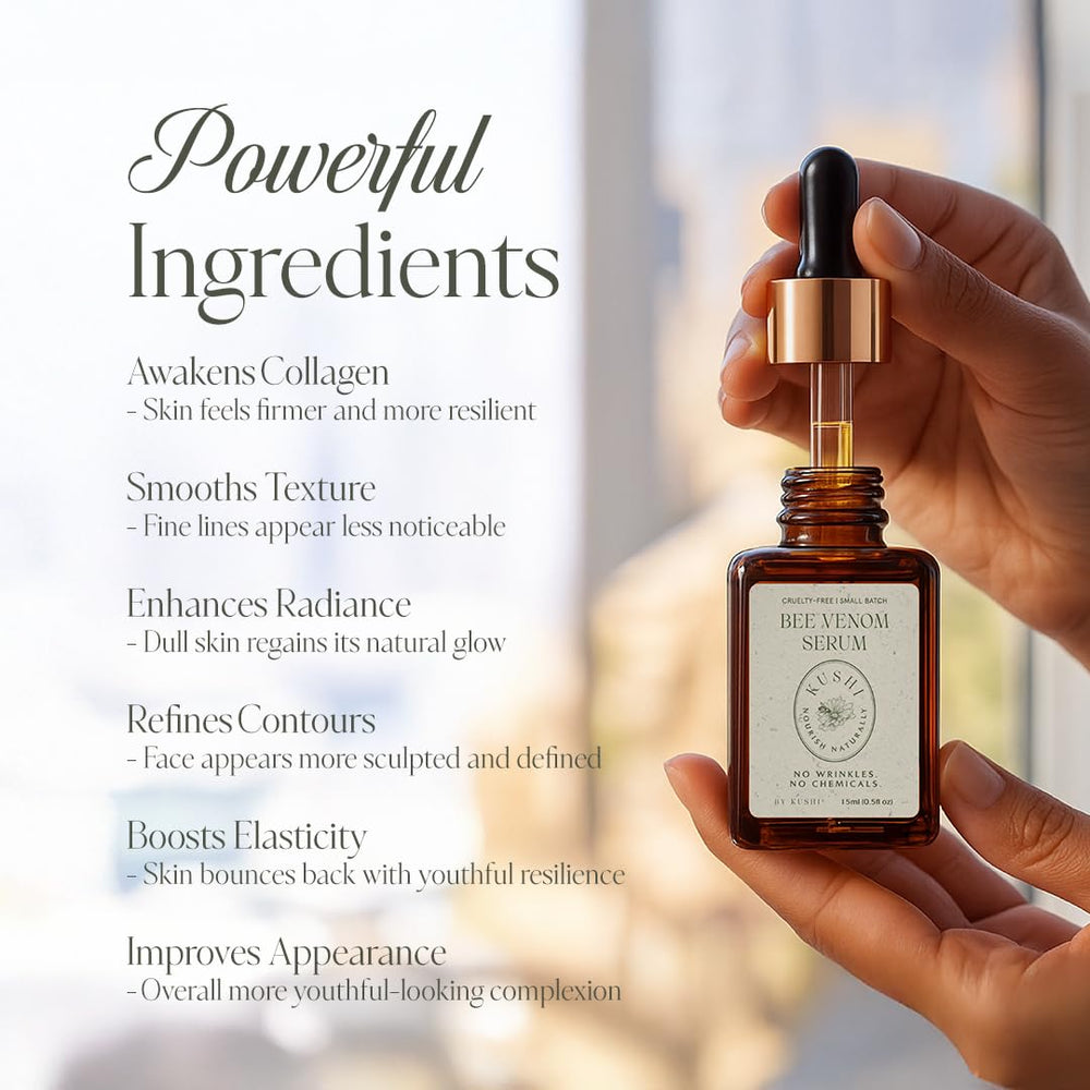 KUSHI Bee Venom Serum side view reveals lightweight, fast-absorbing finish