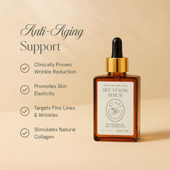 KUSHI Bee Venom Serum texture close-up shows nourishing jojoba and Manuka honey