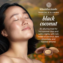 Kuumba Made Black Coconut fragrance oil label closeup highlights branding and notes.