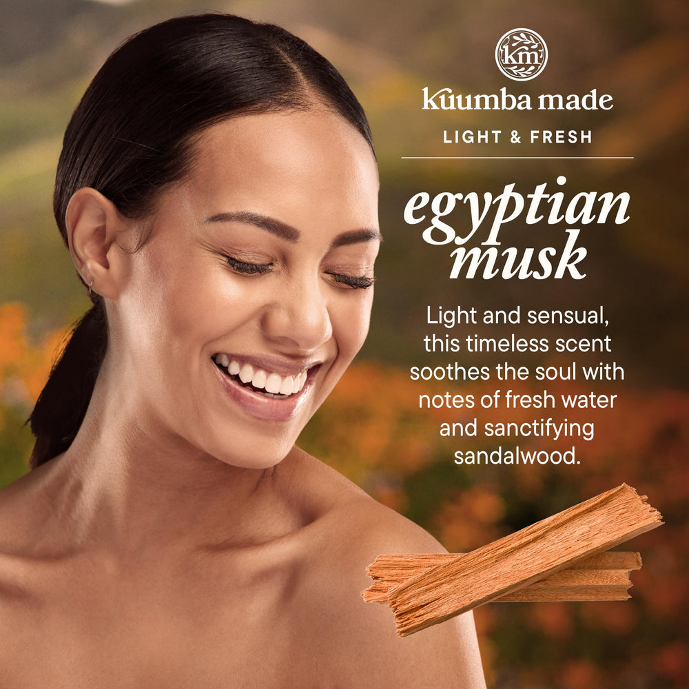 Close-up of Kuumba Made Egyptian Musk texture showing silky skin feel