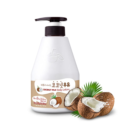 Kwailnara Coconut Milk Body Lotion bottle closeup showing a smooth, hydrating formula.