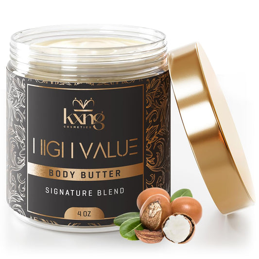 KXNG Cosmetics Shea Body Butter jar closeup for dry skin hydration