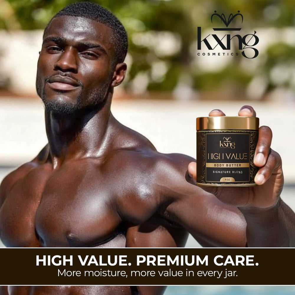 Packaging label of KXNG Cosmetics Shea Butter emphasizing organic and cruelty-free
