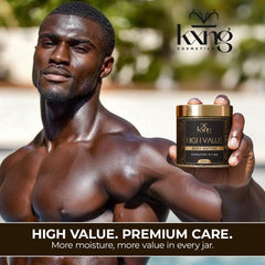 Packaging label of KXNG Cosmetics Shea Butter emphasizing organic and cruelty-free