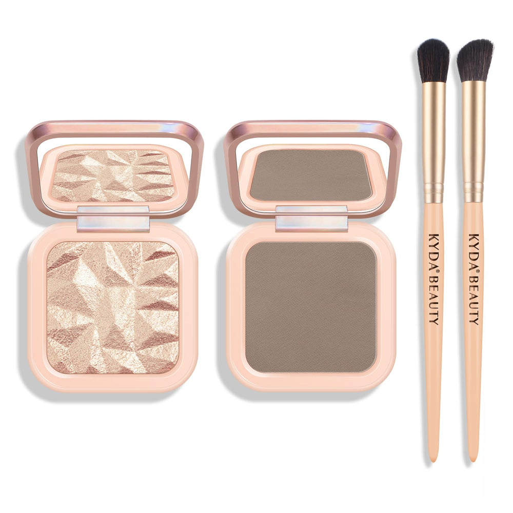 KYDA baked highlighter palette open showing champagne tones for natural glow