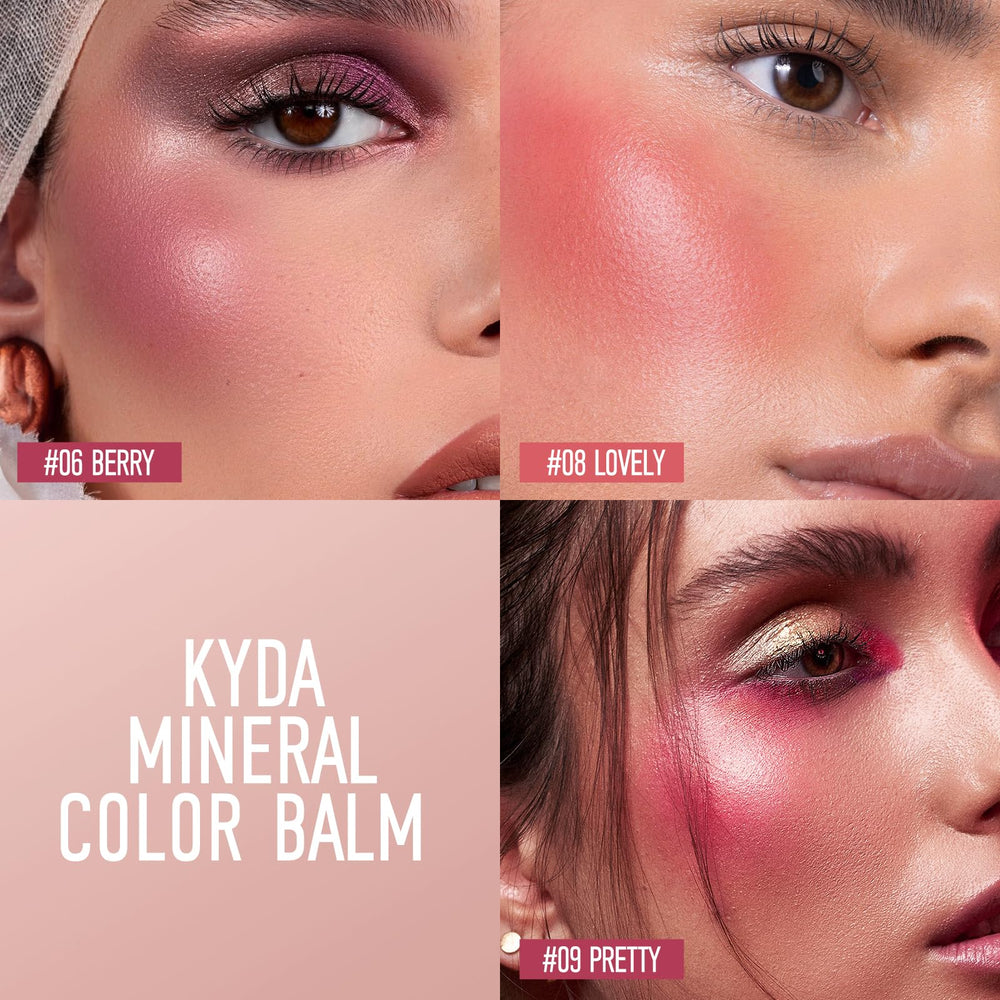 KYDA Mineral Color Balm pretty swatches reveal subtle glow for everyday makeup.
