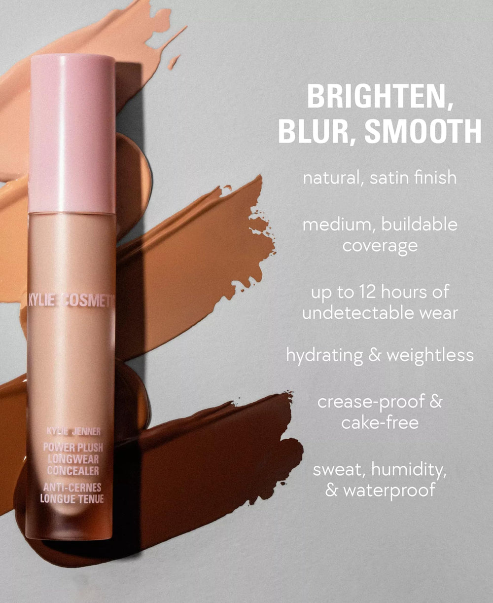 Kylie Cosmetics Power Plush Concealer no-crease finish on natural skin.