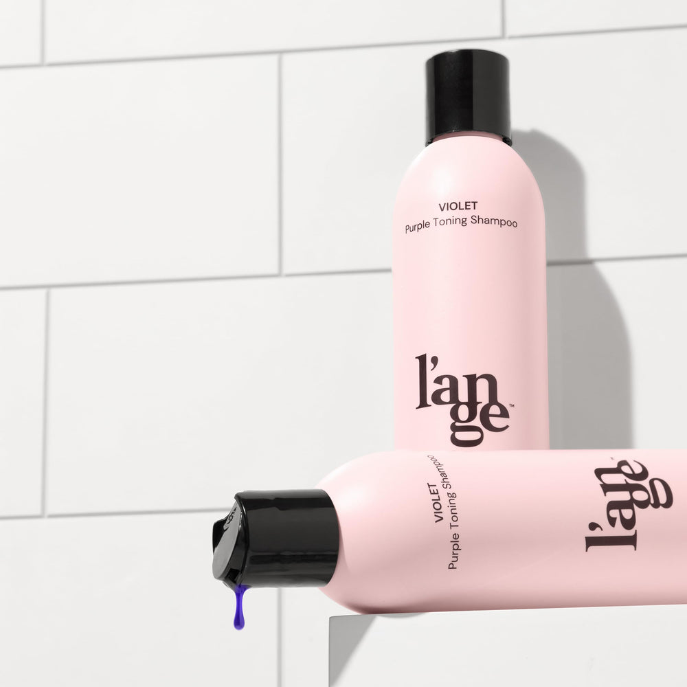 L'ANGE HAIR Violet Purple Toning Shampoo on color-treated hair appears vibrant.