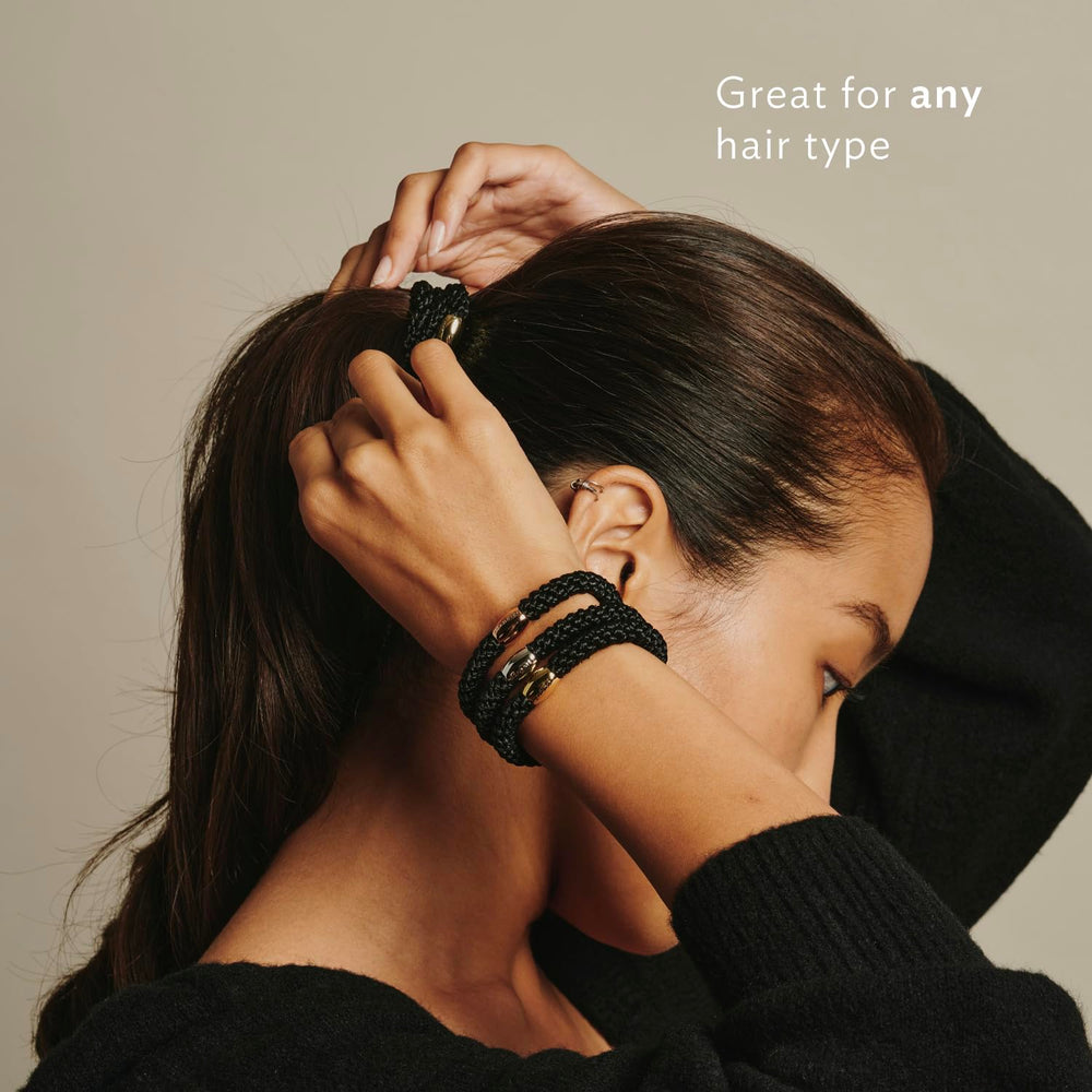 No-crease design visible on thick hair with L. Erickson ties.