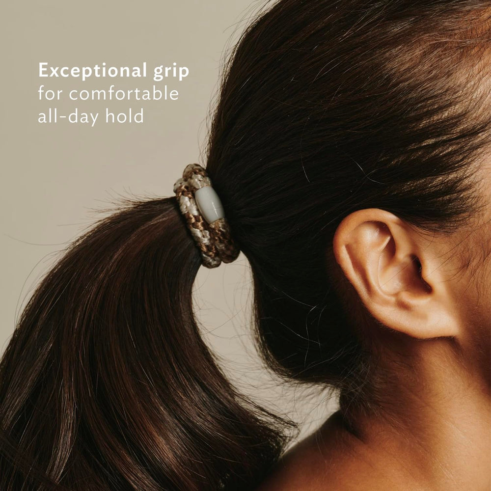 Beads add a subtle shimmer for polished ponytails using L. Erickson Grab & Go.